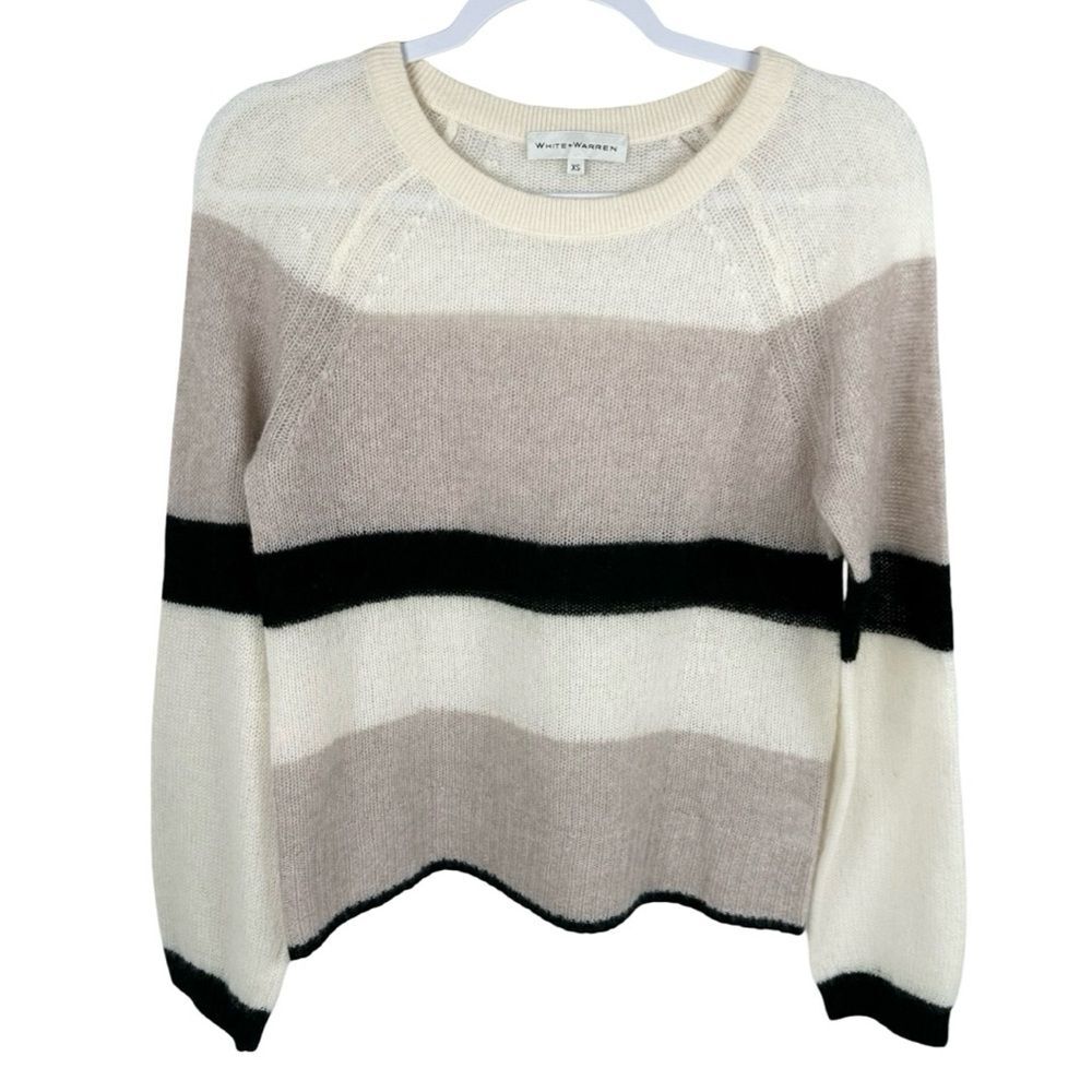 White + Warren 100% Cashmere Striped Knit Long Sleeve Pullover Sweater Size XS